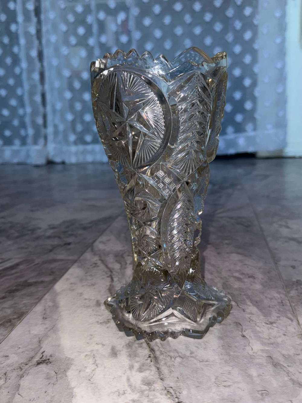 Clear Cut Glass Decorative Vase - Clear